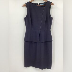 ANTONIO MELANI Navy Sleeveless Peplum Sheath Dress with Asymmetric Zip